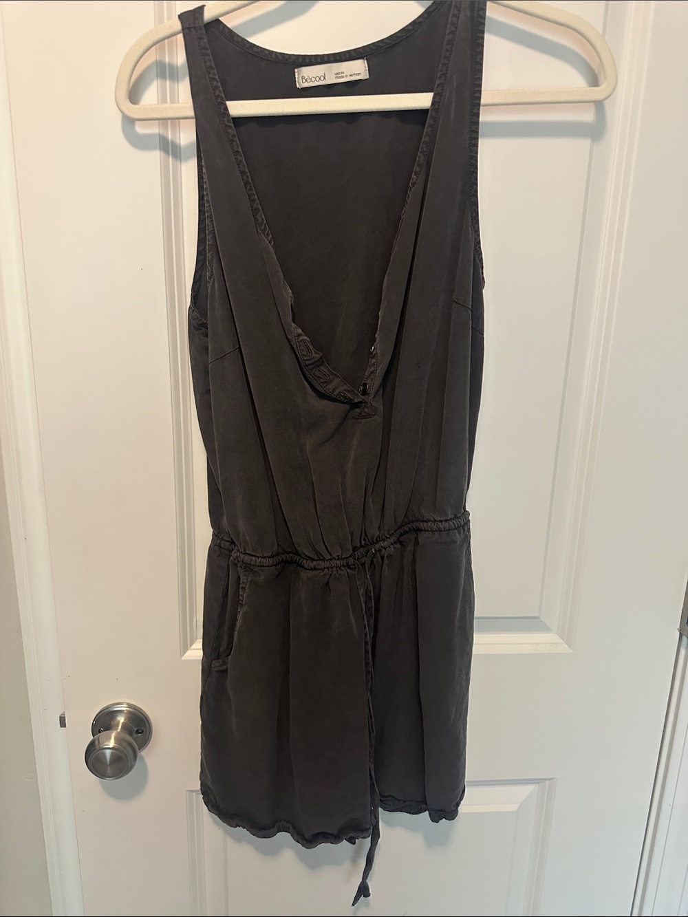 Boohoo Charcoal V-Neck Drawstring Mini Dress